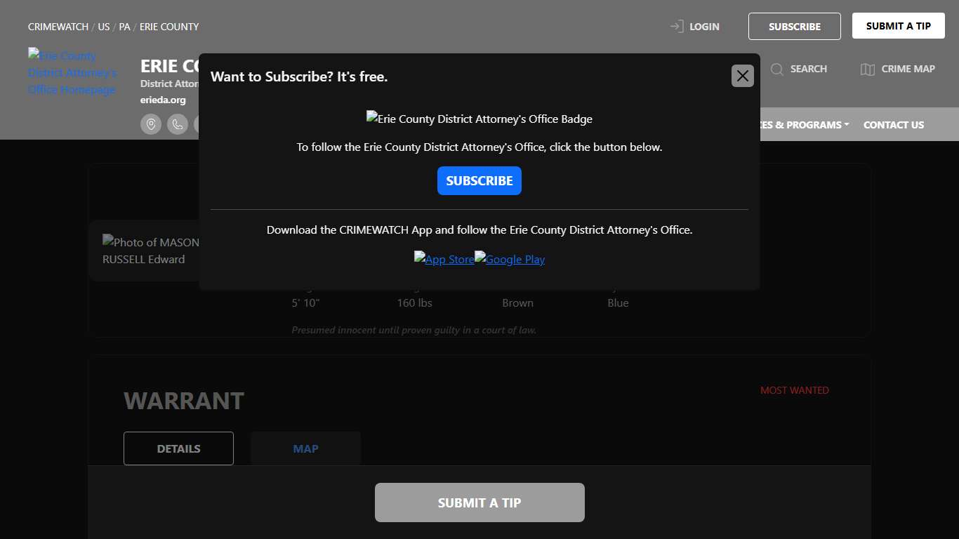 MASON, RUSSELL Edward - Failure to Register- Sex Offender and 1 additional charge Erie County District Attorney's Office